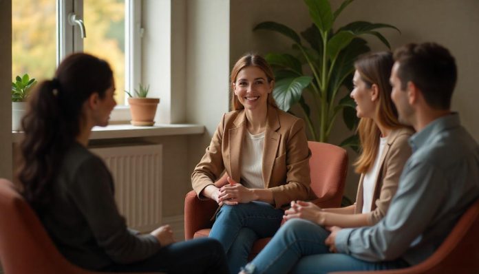 Empathische leefcoach inspireert een diverse groep cliënten tijdens een coachingsessie
