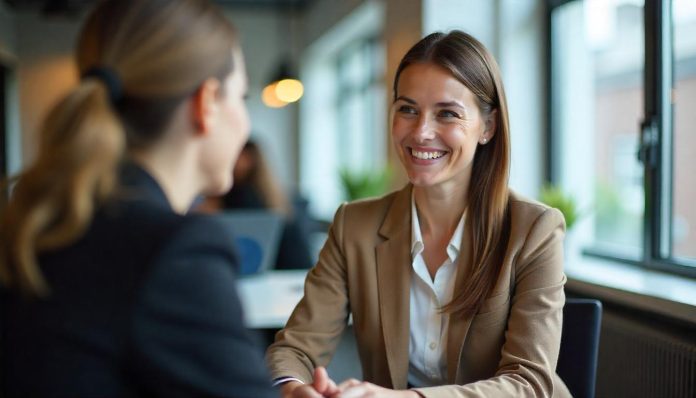 Recruiter interviewt aandachtig een diverse kandidaat in een kantoor