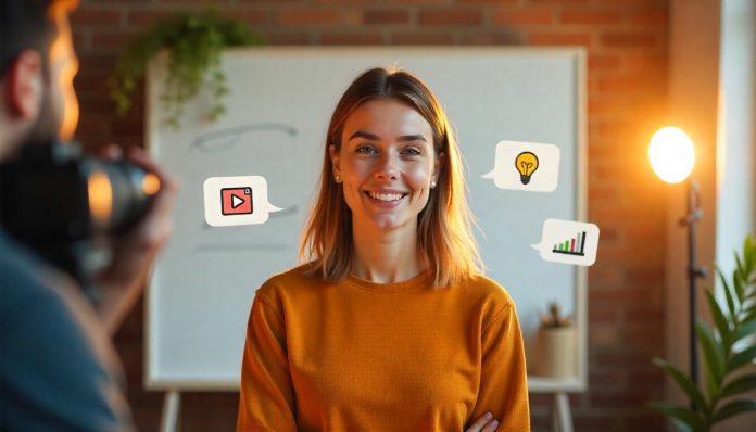 Vlogger met camera en script werkt aan een resultaatgerichte video met goede belichting en duidelijke boodschap